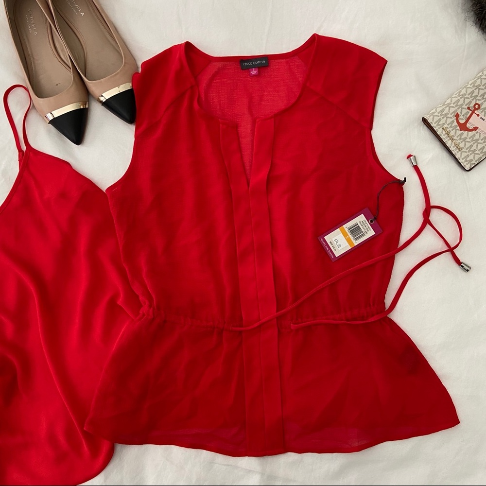 NWT Red Chiffon Vince Camuto blouse